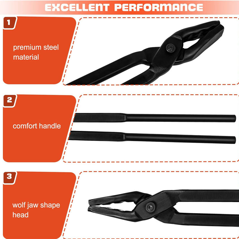 BowLift | Wolf Jaw Blacksmith Tongs for Beginner & Professional Blacksmiths Bladesmiths & Craftsmen (15 in 16 in 17 in)