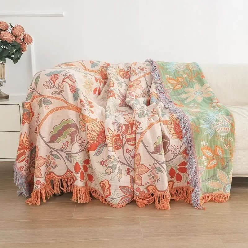 BowLift | Cotton Reversible Blanket with Jacquard and Boho Pattern