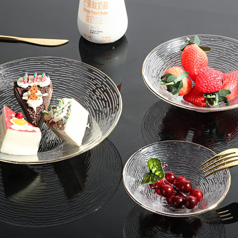 BowLift | Gold-Rimmed Bamboo Hat Bowl Nordic Crystal Glass Salad Bowl Household Striped Bowl Plate Glass Tableware