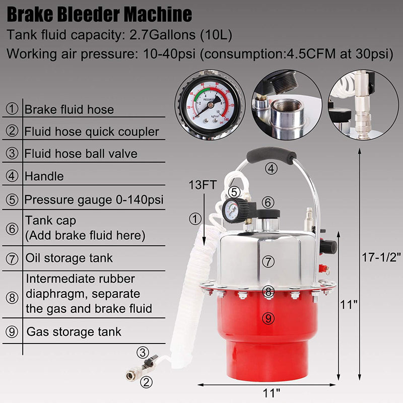 BowLift | Brake Bleeder Kit Pneumatic Pressure Brake Clutch Fluid Bleeding Tool Set Air Power Pressurized Oil Change Bleeder Machine