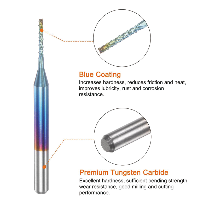 BowLift | 10pcs End Mills CNC Router Bits,1/8" Shank 1mm Blue Coated Tungsten Carbide Milling Cutters,for Milling Machine PCB Acrylic Wood Aluminum Metal