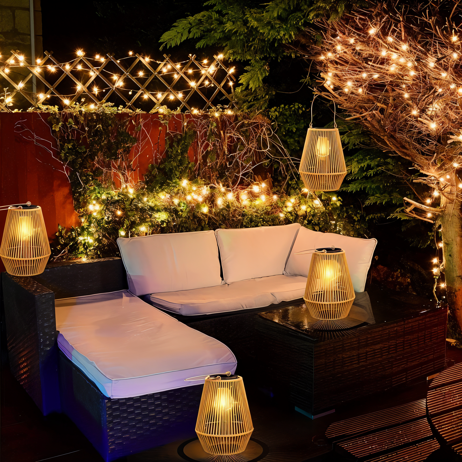 BowLift | CageRattan – Bamboo Solar Garden Light – Waterproof Hanging Lantern