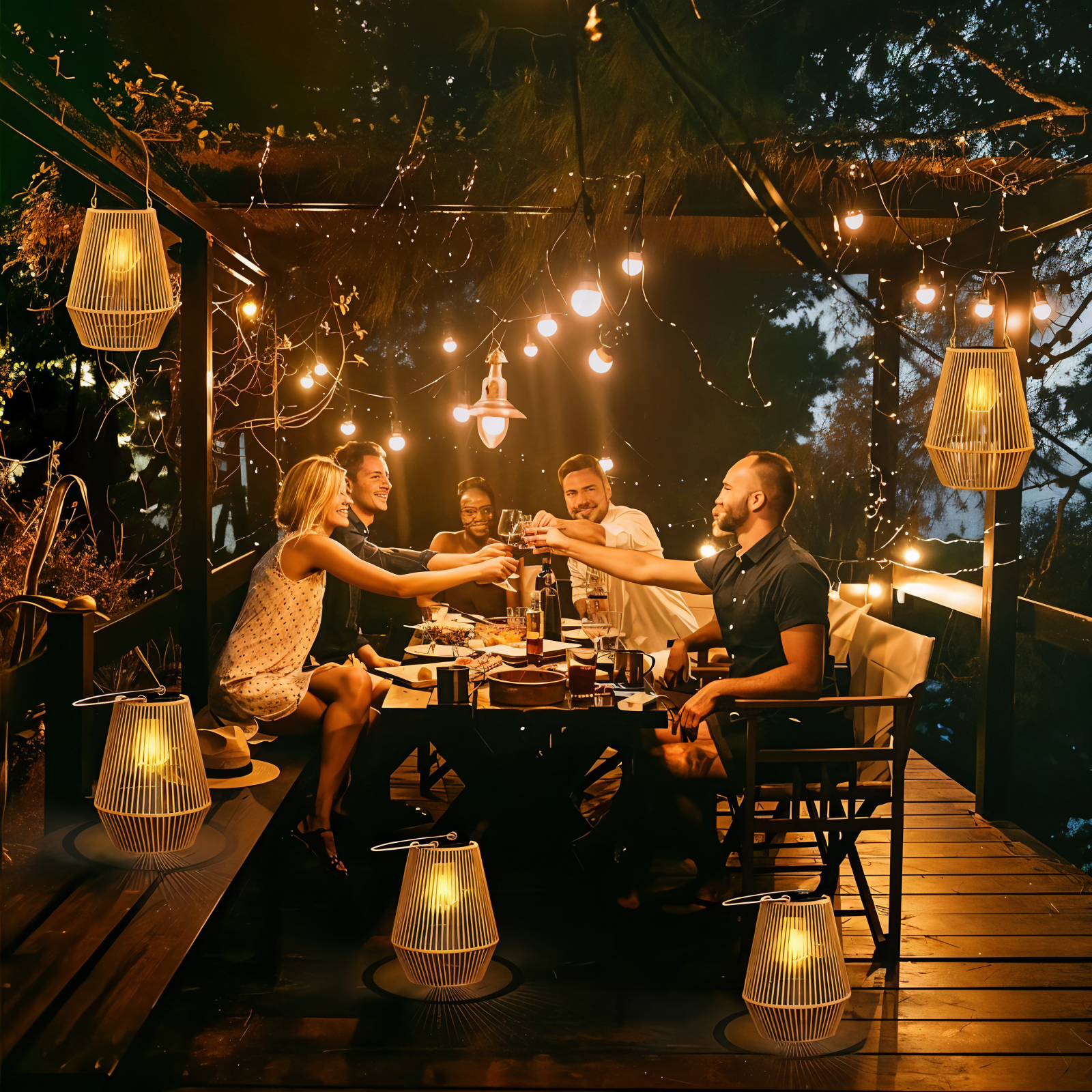 BowLift | CageRattan – Bamboo Solar Garden Light – Waterproof Hanging Lantern