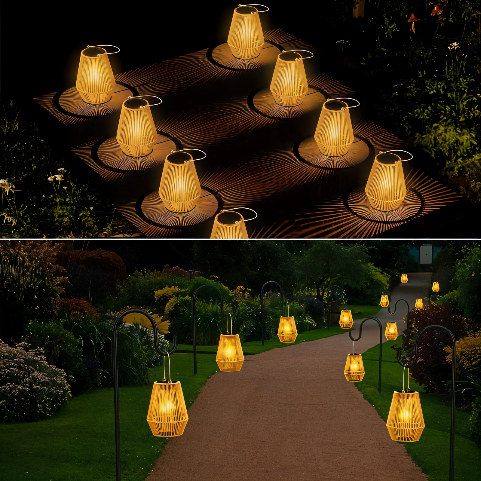 BowLift | CageRattan – Bamboo Solar Garden Light – Waterproof Hanging Lantern