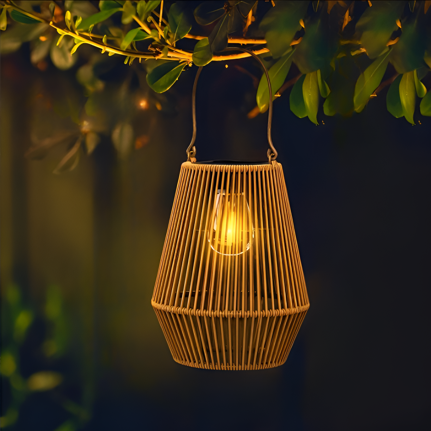 BowLift | CageRattan – Bamboo Solar Garden Light – Waterproof Hanging Lantern