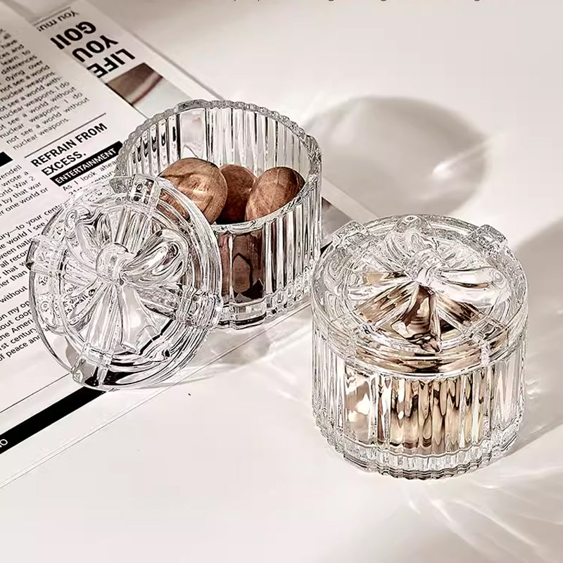 BowLift | European Ins Aesthetic Crystal Glass Embossed Storage Cotton Swab Box Storage Decorative Jar Posing Coffee Sugar Bowl
