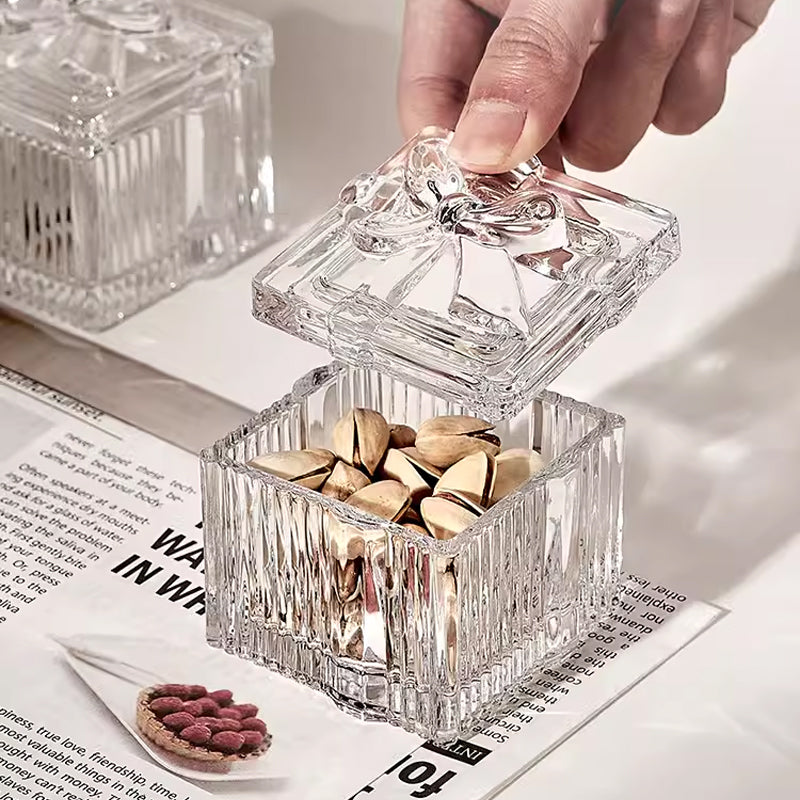BowLift | European Ins Aesthetic Crystal Glass Embossed Storage Cotton Swab Box Storage Decorative Jar Posing Coffee Sugar Bowl