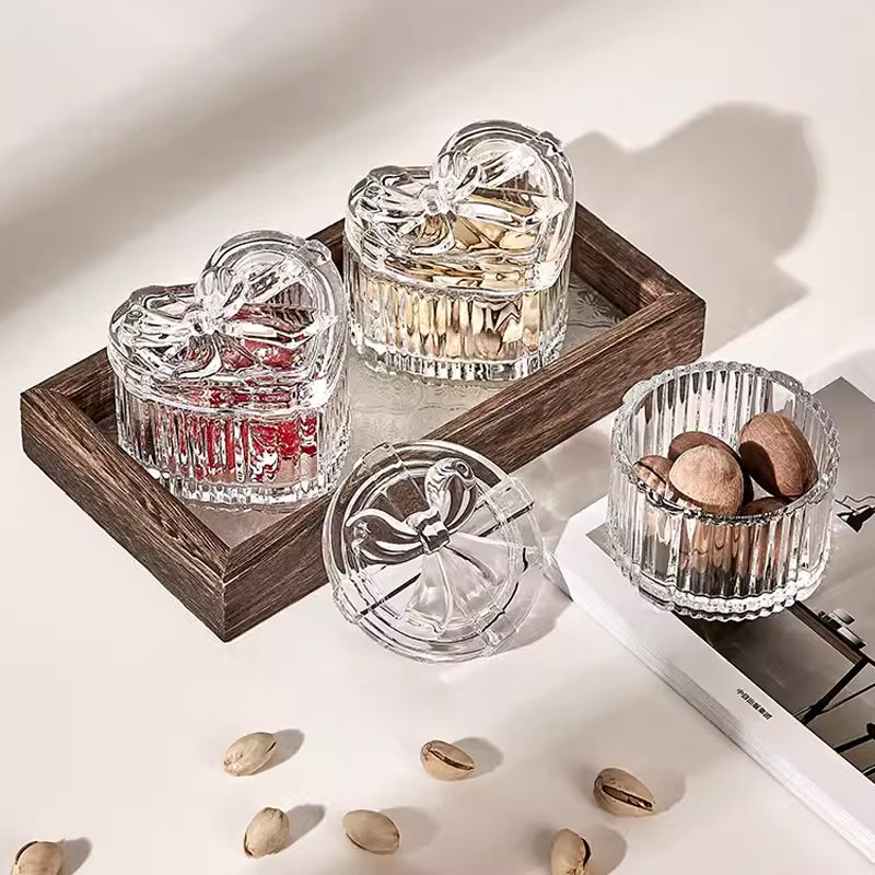 BowLift | European Ins Aesthetic Crystal Glass Embossed Storage Cotton Swab Box Storage Decorative Jar Posing Coffee Sugar Bowl