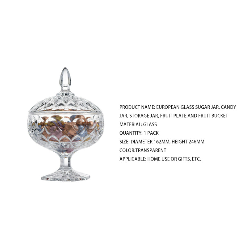 BowLift | European Style Glass Sugar Jar Candy Jar Storage Jar Transparent Tall Glass Sugar Jar
