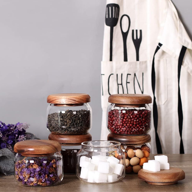 BowLift | 11.Kitchen Jars 6-Piece Set 8.5 Oz Glass Spice Jars Food Grade Push-On Small Round Jars Sealed Storage Bottles