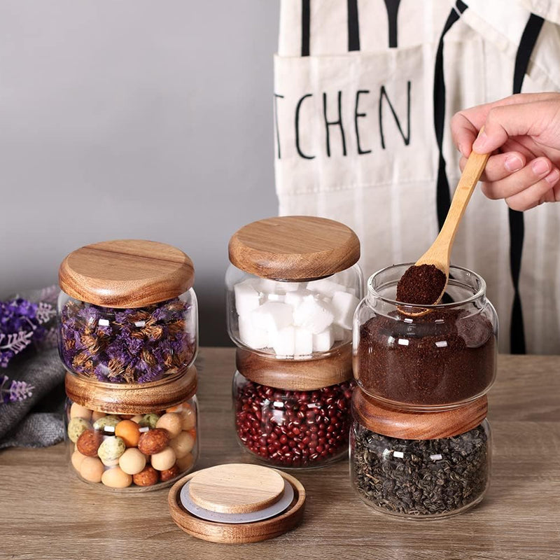 BowLift | 11.Kitchen Jars 6-Piece Set 8.5 Oz Glass Spice Jars Food Grade Push-On Small Round Jars Sealed Storage Bottles