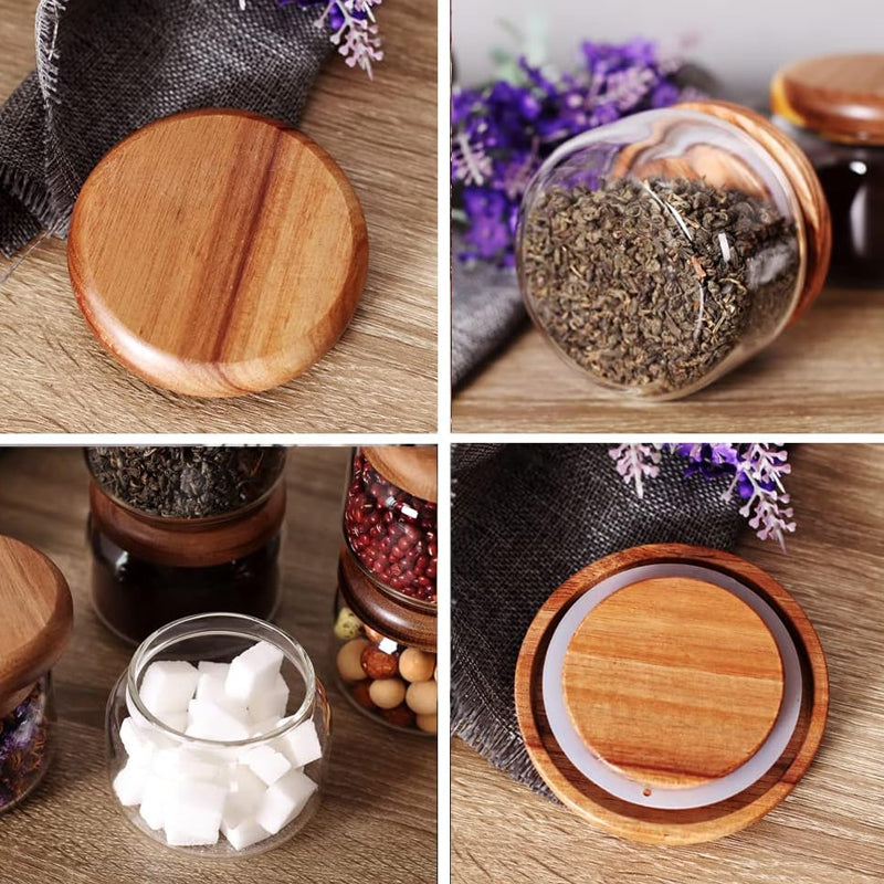 BowLift | 11.Kitchen Jars 6-Piece Set 8.5 Oz Glass Spice Jars Food Grade Push-On Small Round Jars Sealed Storage Bottles