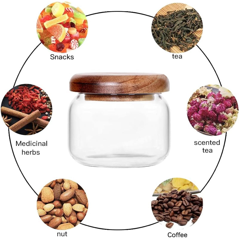 BowLift | 11.Kitchen Jars 6-Piece Set 8.5 Oz Glass Spice Jars Food Grade Push-On Small Round Jars Sealed Storage Bottles