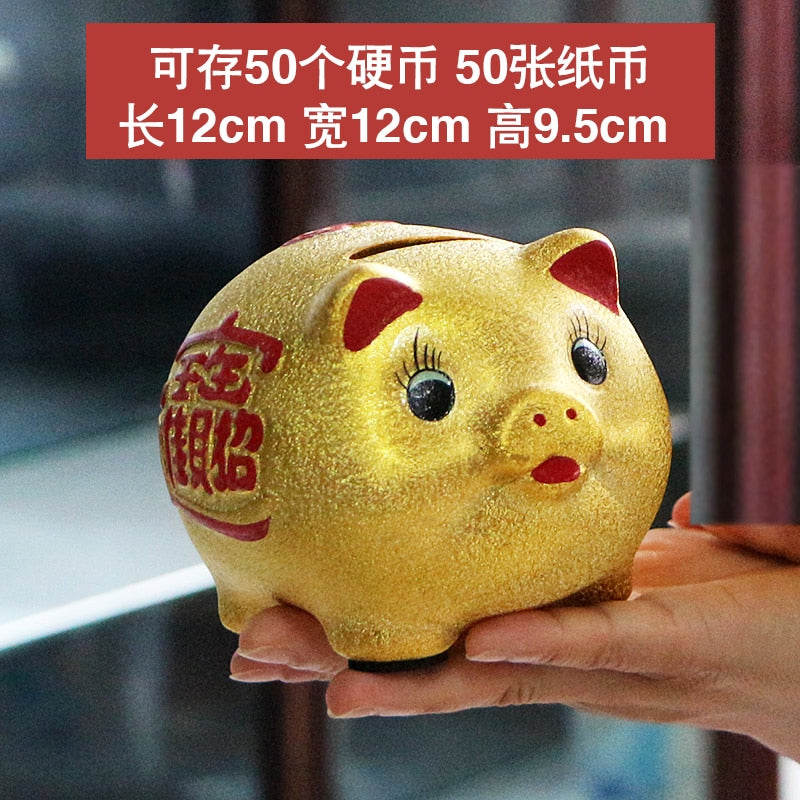 BowLift | Ceramic lucky pig coin piggy bank large capacity children's storage box cute pig animal glass home piggy bank children's gift
