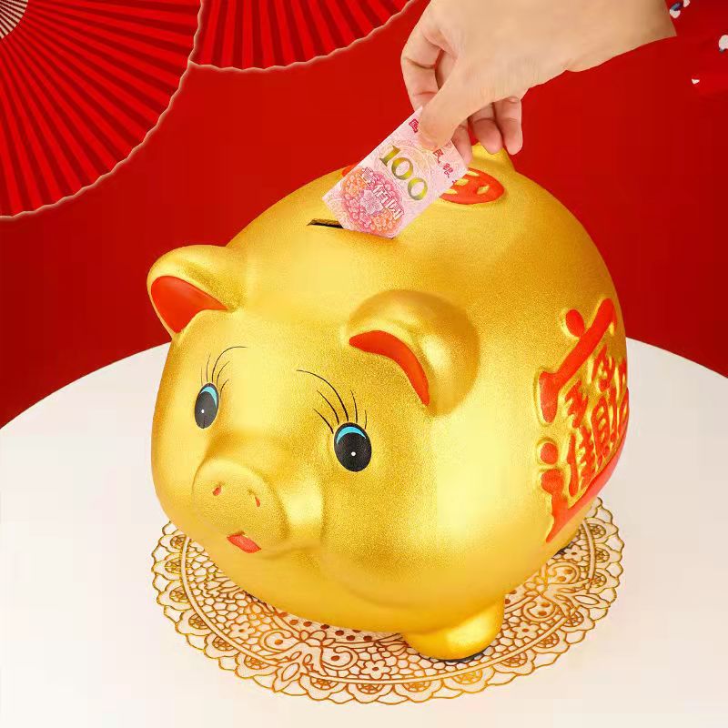 BowLift | Ceramic lucky pig coin piggy bank large capacity children's storage box cute pig animal glass home piggy bank children's gift