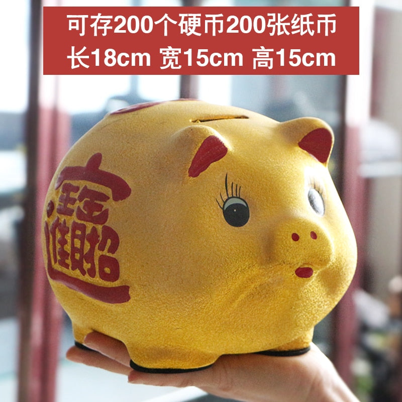 BowLift | Ceramic lucky pig coin piggy bank large capacity children's storage box cute pig animal glass home piggy bank children's gift