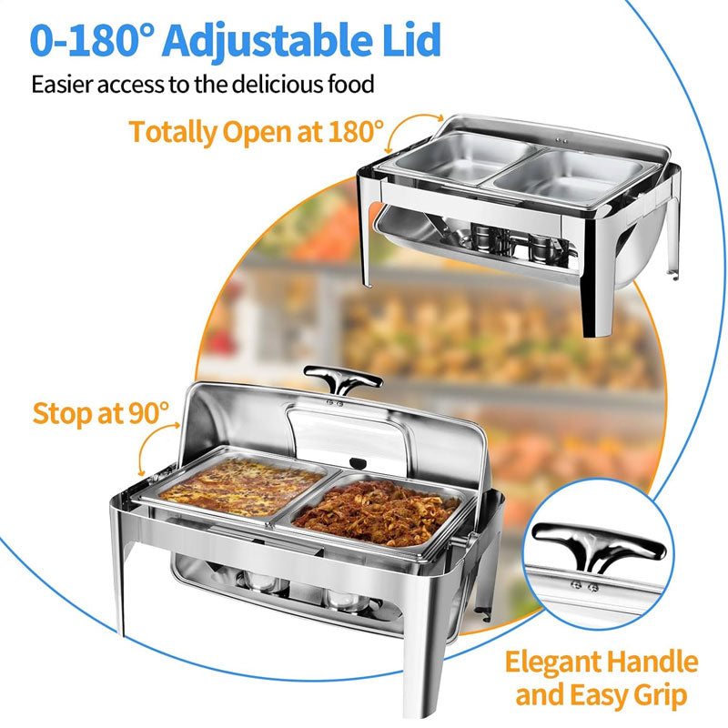 BowLift | 13 QT Chafing Dish Buffet Set,Stainless Steel Food Warmer with Perspective Window For Parties, Wedding, Birthday,Catering