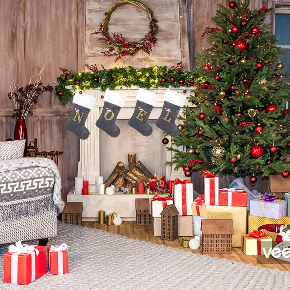 BowLift | Christmas Stockings Velvet Monogram Letter Gray Holiday Decor