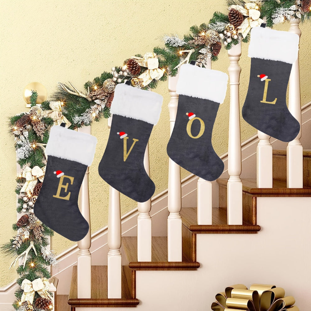 BowLift | Christmas Stockings Velvet Monogram Letter Gray Holiday Decor