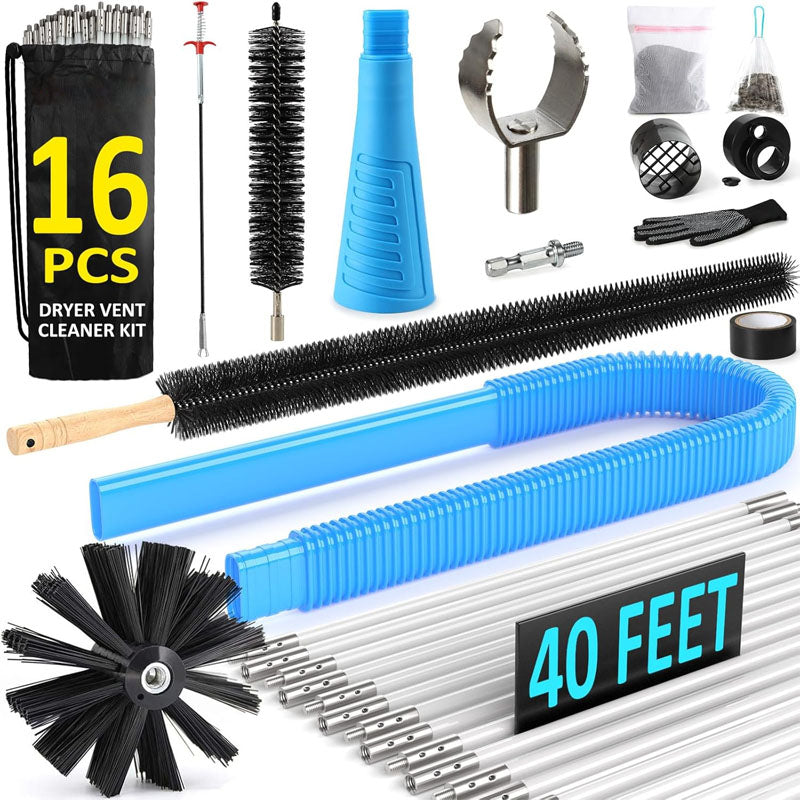 BowLift | 16-Piece 40 FEET Or 30 FEET Dryer Vent Cleaner Kitwith Dryer Vent Brush Vacuum Cleaner Hose Attachment Flexible Lint Trap Brush Vacuum & Dryer Adapters