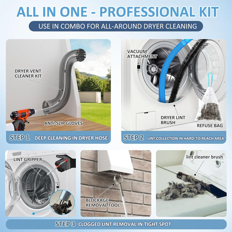 BowLift | 16-Piece 40 FEET Or 30 FEET Dryer Vent Cleaner Kitwith Dryer Vent Brush Vacuum Cleaner Hose Attachment Flexible Lint Trap Brush Vacuum & Dryer Adapters