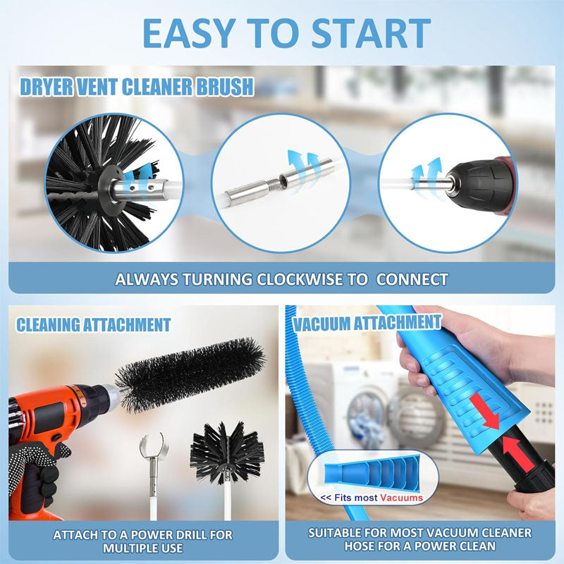 BowLift | 16-Piece 40 FEET Or 30 FEET Dryer Vent Cleaner Kitwith Dryer Vent Brush Vacuum Cleaner Hose Attachment Flexible Lint Trap Brush Vacuum & Dryer Adapters