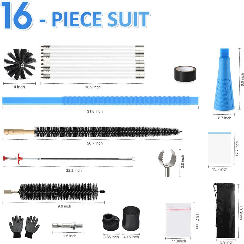 BowLift | 16-Piece 40 FEET Or 30 FEET Dryer Vent Cleaner Kitwith Dryer Vent Brush Vacuum Cleaner Hose Attachment Flexible Lint Trap Brush Vacuum & Dryer Adapters