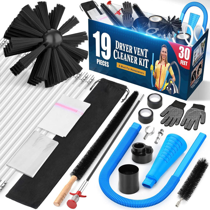 BowLift | 19-Piece Duct Cleaning Brush Dryer Vent Cleaner Kit Omnidirectional Include 30Feet Dryer Vent Brush