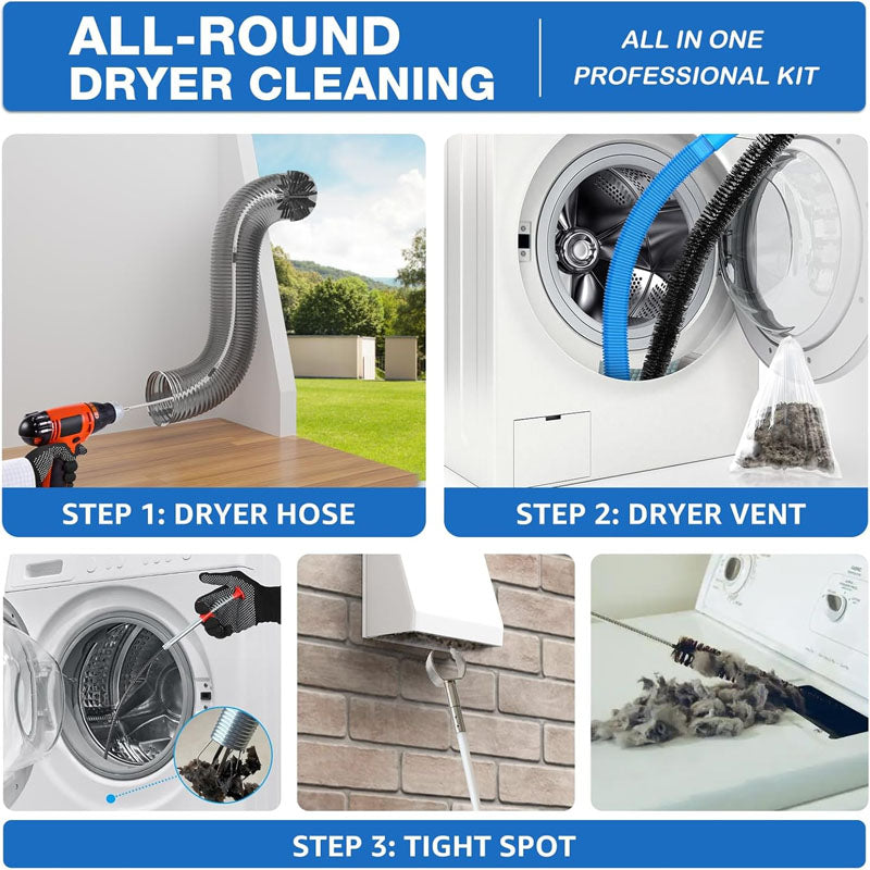 BowLift | 16-Piece 50 Feet All-Round Dryer Vent Cleaning Brushes Kit with Dryer Vent Brush Vacuum Cleaner Hose Attachment Flexible Lint Trap Brush