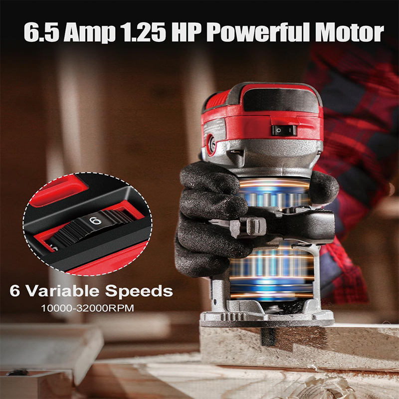 BowLift | Wood Router, 1.25 HP Compact Router Tools for Woodworking,6 Variable Speeds, Edge Guide, Roller Guide, Dust Hood