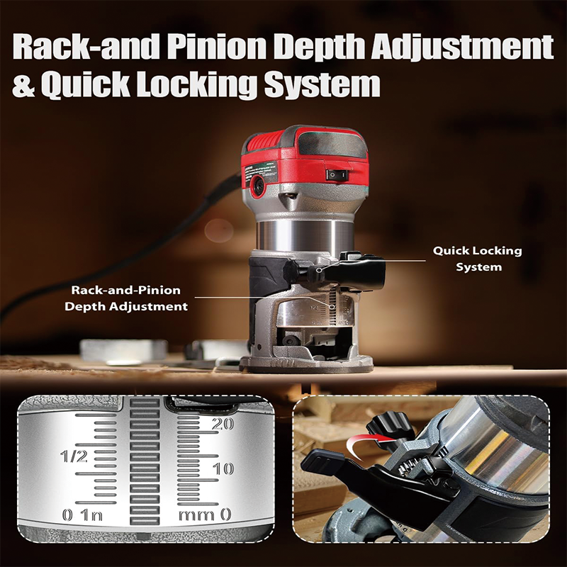 BowLift | Wood Router, 1.25 HP Compact Router Tools for Woodworking,6 Variable Speeds, Edge Guide, Roller Guide, Dust Hood