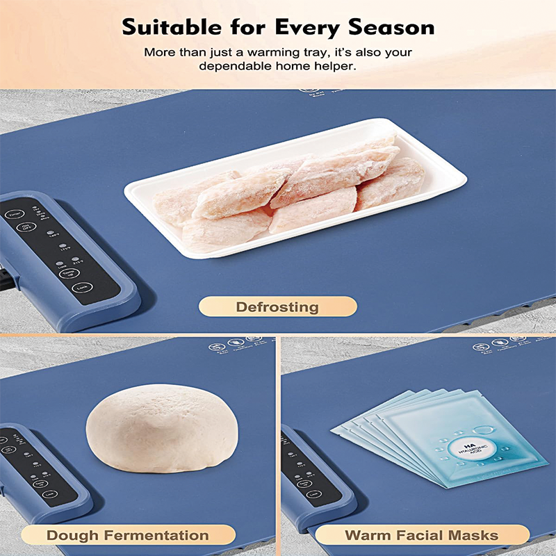 BowLift | Silicone Food Warming Mat, Roll Up Portable Electric Warming Tray with 3 Temperature Settings for Dinner, Catering, House, Parties, Blue