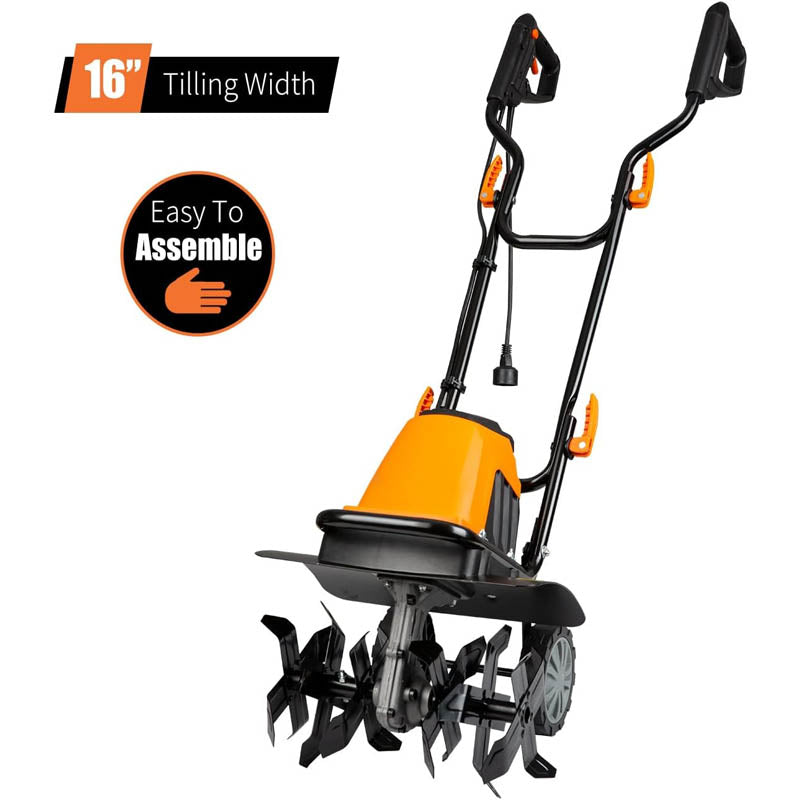 BowLift | Cultivators 10 Amp Electric Tiller 16-Inch 6 Steel Blades Adjustable Transit Wheel for Garden Lawn Soil Digging