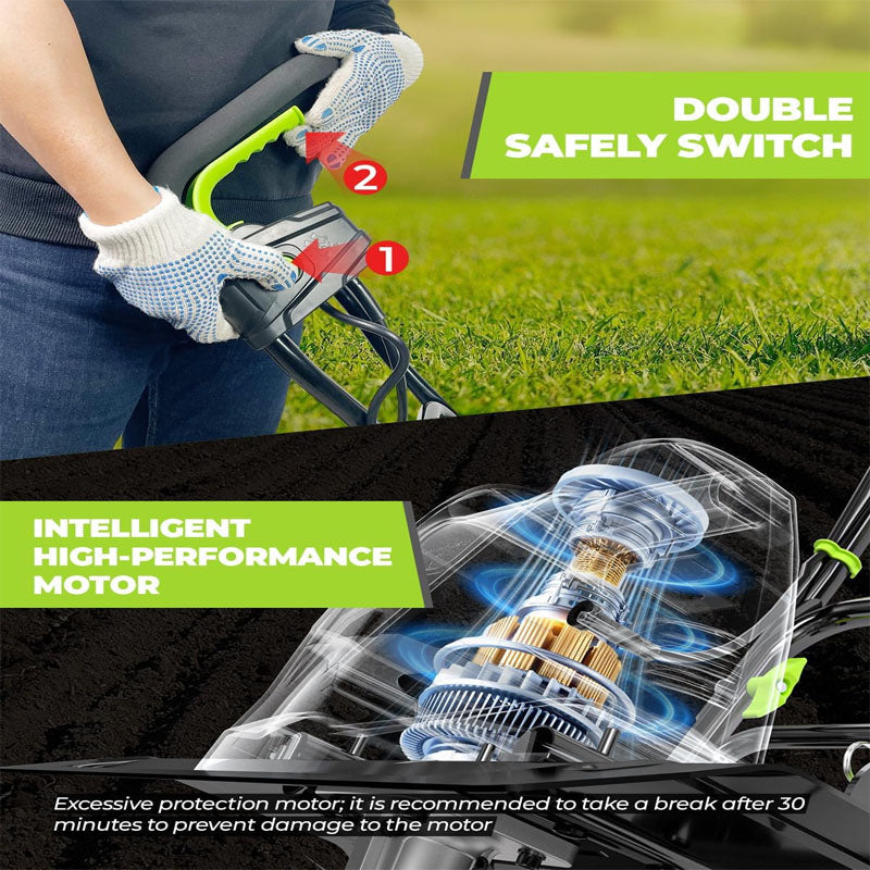 BowLift | 18-Inch 13.5 Amp Cultivator with 6 Steel Tines 3-Adjustable Wheels Foldable Handle 8'' Tilling Depth Electric Corded Tillers