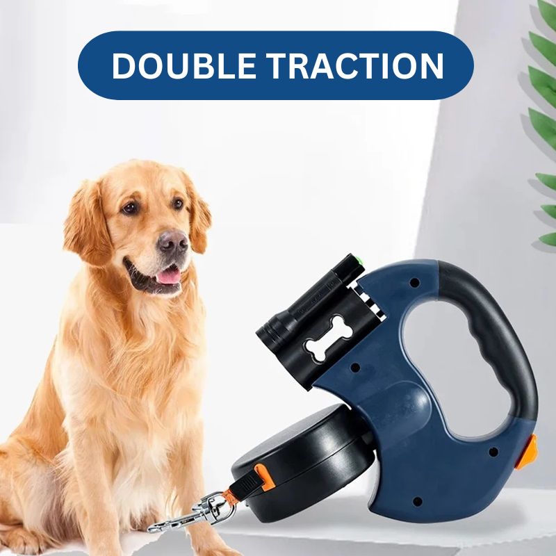 BowLift | 10FT Dual Retractable Dog Leash with Built-In Flashlight & Waste Bag Holder
