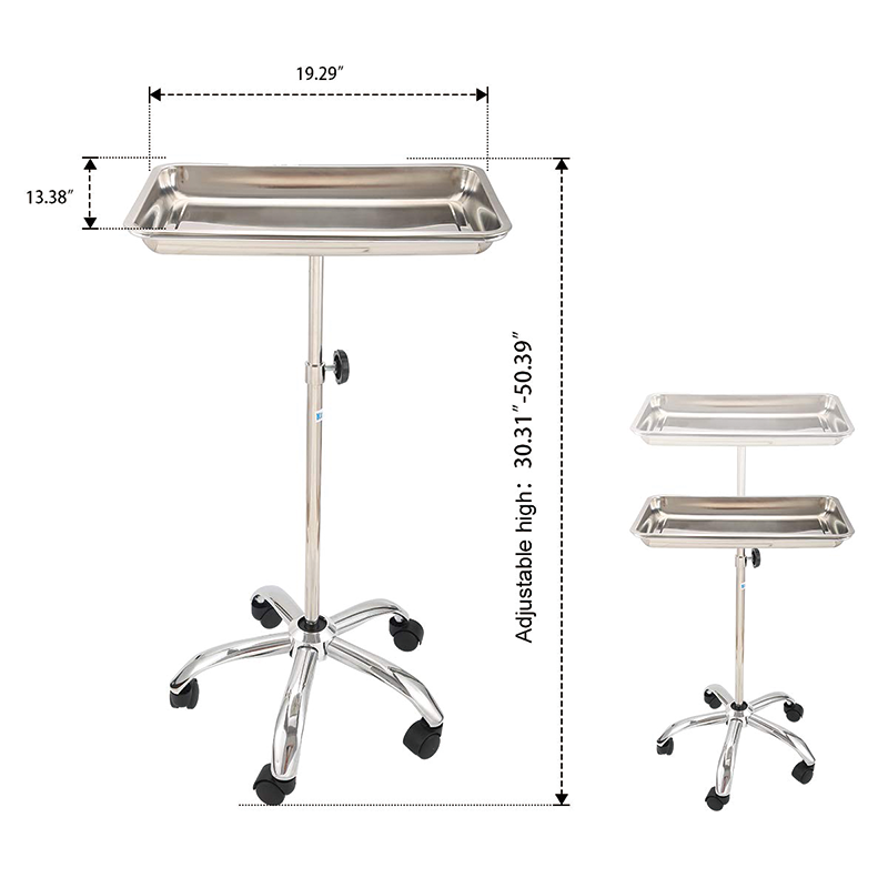 BowLift | Mayo Instrument Stand, Mobile Medical Doctor Tattoo Spa Salon Service Instrument Procedure Trays with Mobile 5 Caster Base