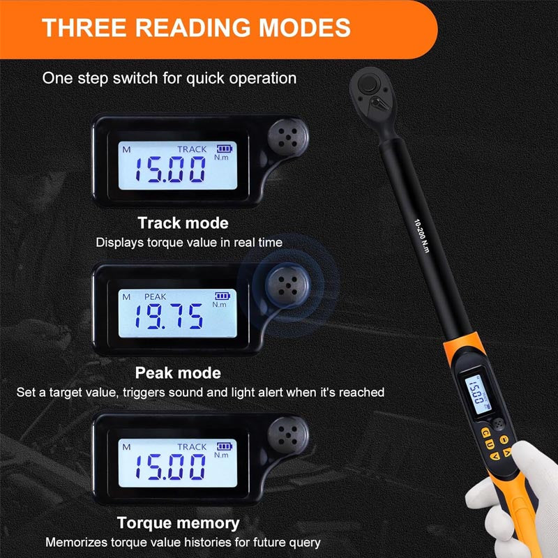 BowLift | 1/2 Drive Digital Torque Wrench 14.8-147.5 ft-lbs(20-200Nm) with Buzzer&LED Indicator Accuracy ±2%