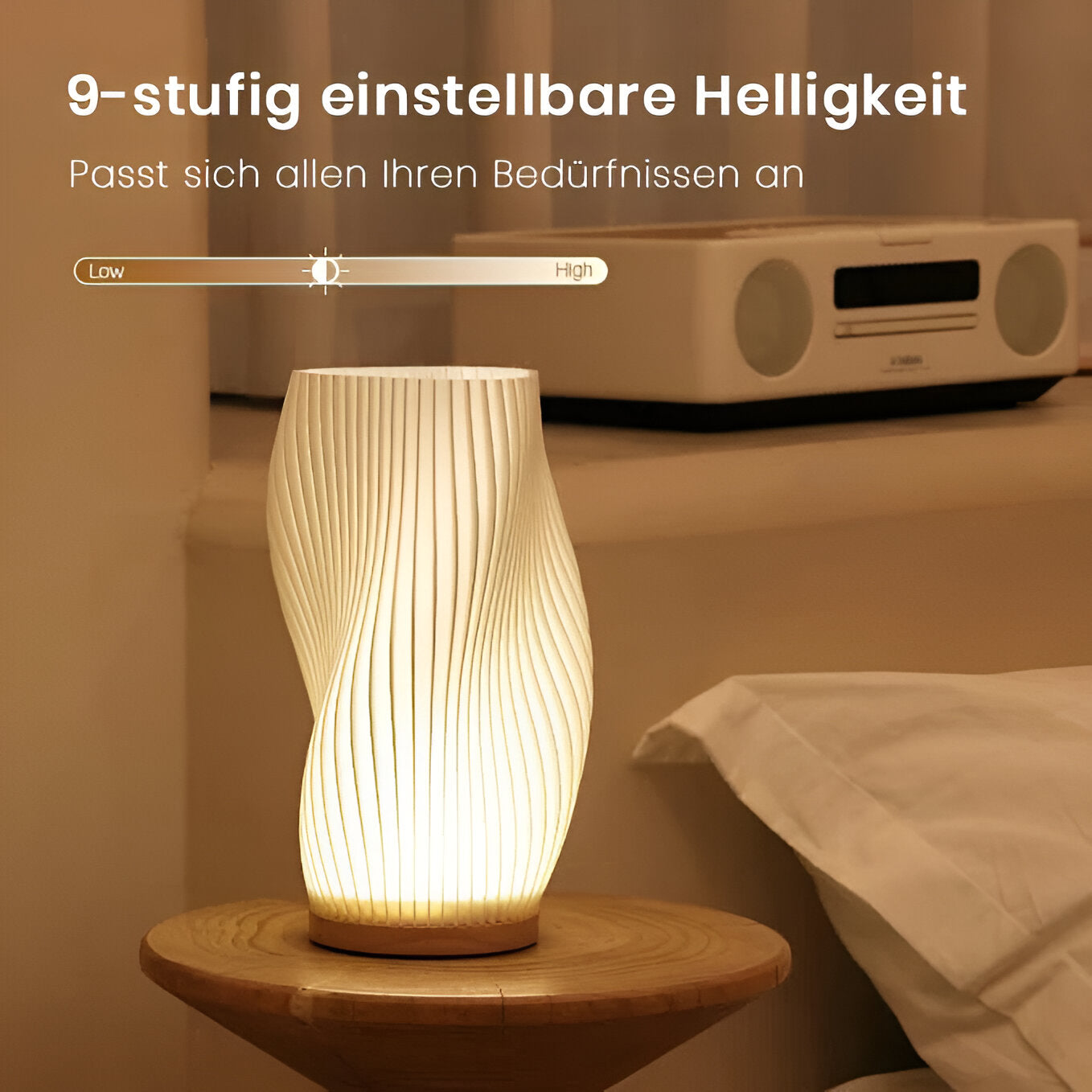 BowLift | DreamWave - Modern cream-colored 3D wave lamp with elegant metal base