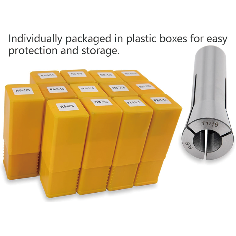 BowLift | 13Pcs Precision R8 Collet Set, Mill Chuck Holder with 13 Labeled Storage Boxes for Milling Machine Drill Presses Boring Machine Machining