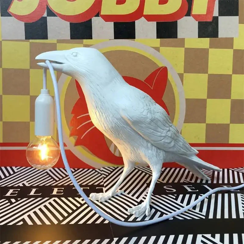 BowLift | E14-Bulb with Plug Gothic Raven Lamp Vintage Resin Bird Lamp for Nightstand, Office, Living Room Farmhouse Art Deco Style