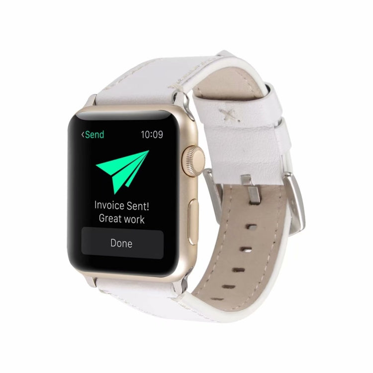 BowLift | Calf Leather Genuine Leather Watch Band For Apple Watch Series 7 45mm / 6 & SE & 5 & 4 44mm / 3 & 2 & 1 42mm (White)