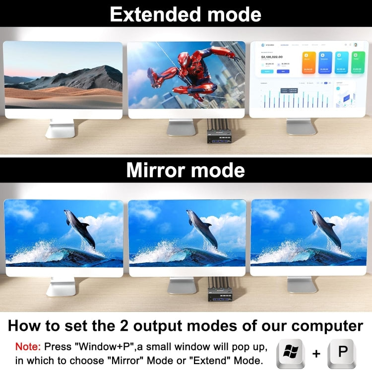 BowLift | KC-KVM203DH 8K 30Hz USB3.0 DP+DP+HDMI Triple Monitors KVM Switch, AU Plug