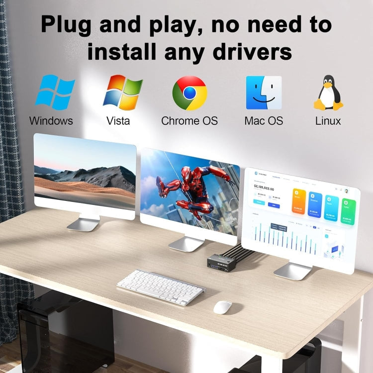 BowLift | KC-KVM203DH 8K 30Hz USB3.0 DP+DP+HDMI Triple Monitors KVM Switch, AU Plug