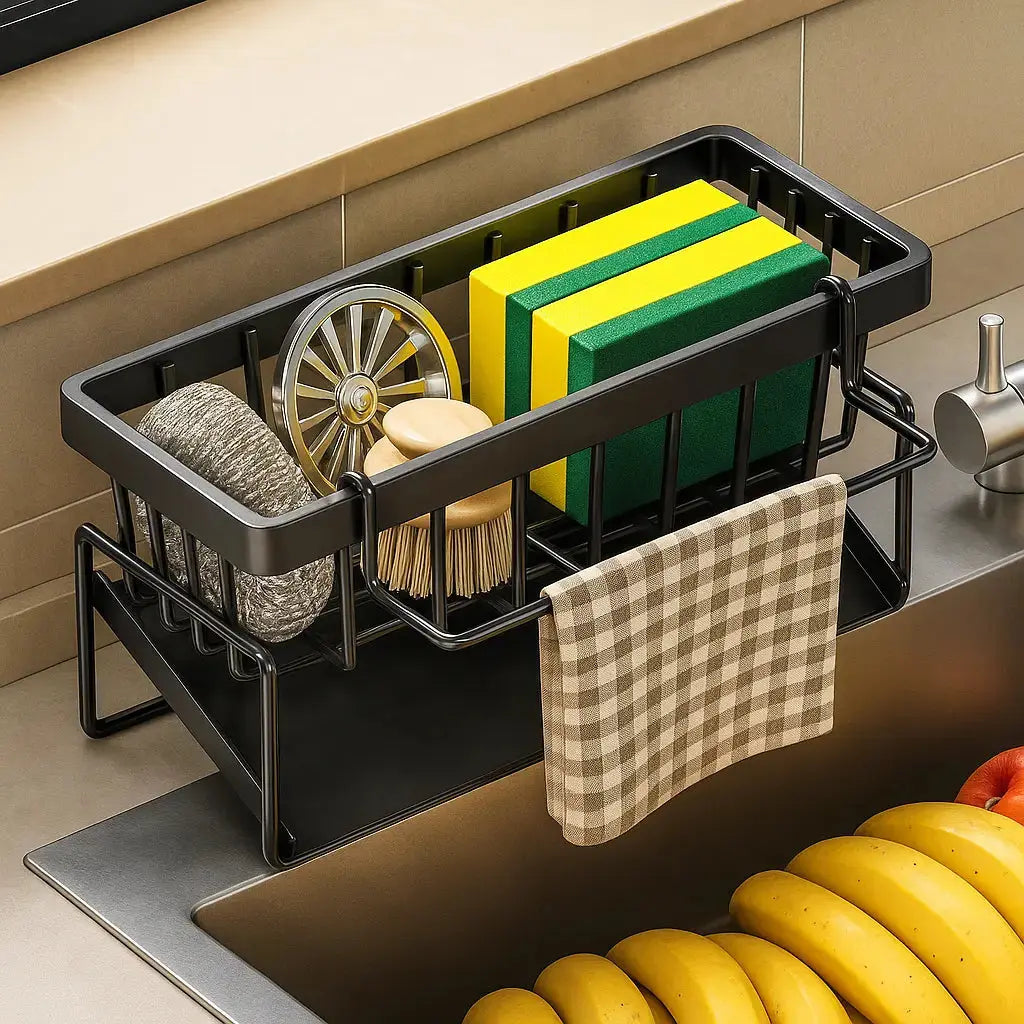 BowLift | Stainless Steel Sink Organizer – With Towel Holder & Drain for Clean Order