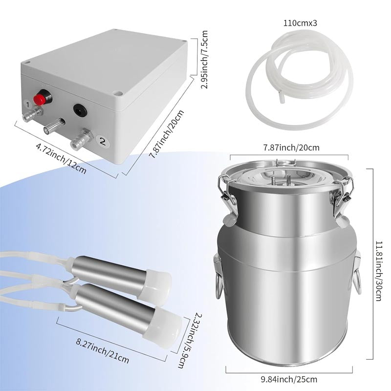 BowLift | 14L Electric Cow Milking Machine 304 Stainless Steel Bucket Portable Plug-in Pulsating Vacuum Pump