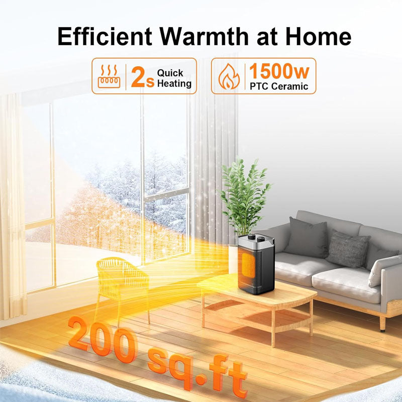 BowLift | 1500W Portable Electric Space Heater 2-Level Adjustable Quiet Ceramic Heater Fan 60°Oscillating Electric Heater for Bedroom Office Indoor Use