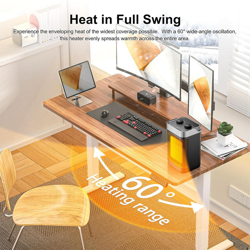 BowLift | 1500W Portable Electric Space Heater 2-Level Adjustable Quiet Ceramic Heater Fan 60°Oscillating Electric Heater for Bedroom Office Indoor Use