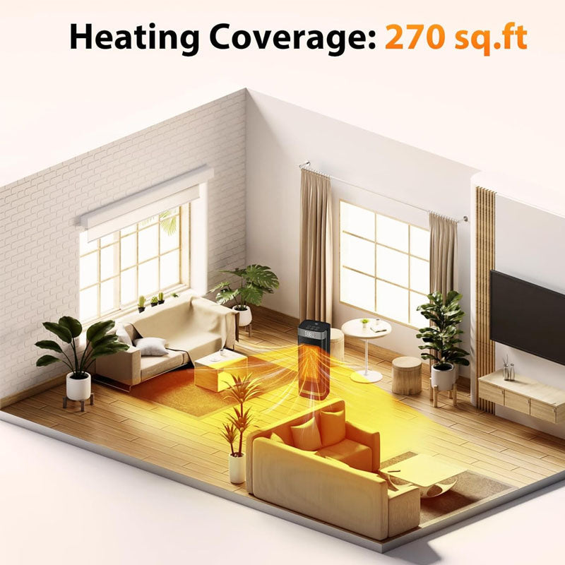 BowLift | 16 inch Electric Space Heaters with Thermostat Remote Control 60°Oscillating 4 Modes 12h Timer
