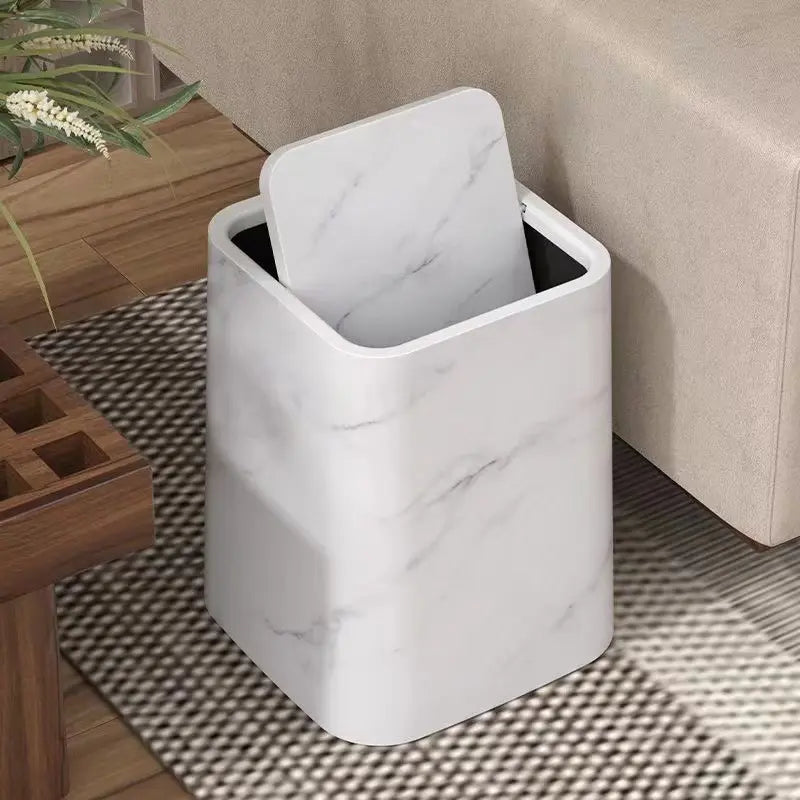 BowLift | Elegant trash can in marble design with swing lid
