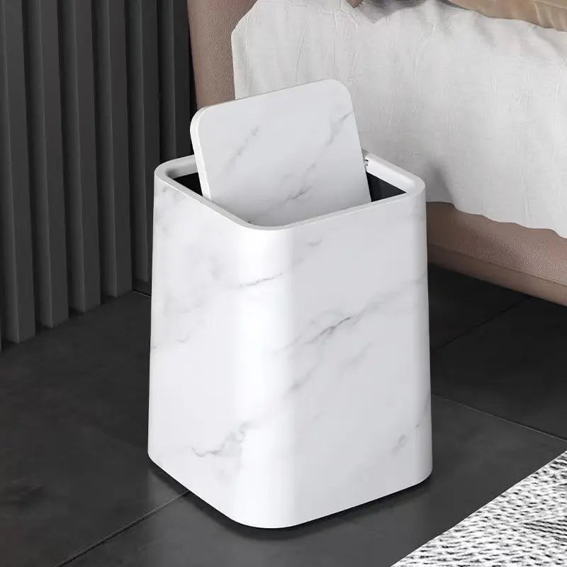 BowLift | Elegant trash can in marble design with swing lid